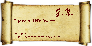 Gyenis Nándor névjegykártya